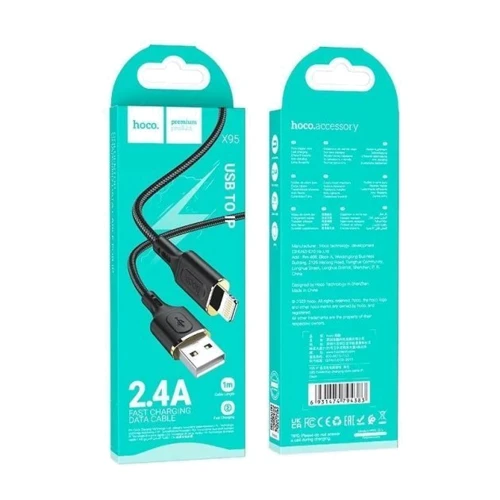 Кабель Hoco USB Cable to Lightning X95 Goldentop 2.4A 1m Black фото 4