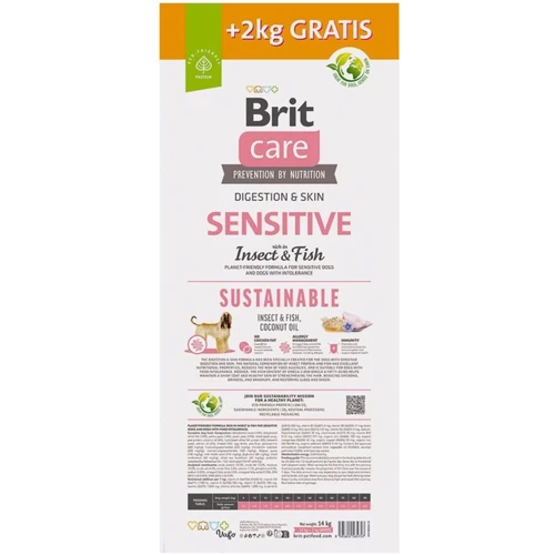 Сухой корм Brit Care Sustainable Sensitive для собак с чувствительным пищеварением рыба и насекомые 12+2 кг (8595602565757): Класс Супер премиум