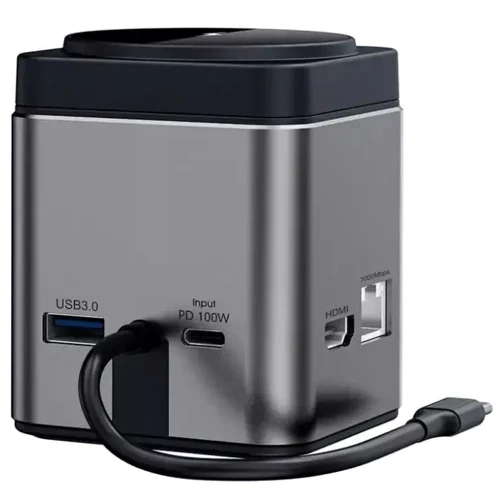 Зарядное устройство WIWU Wireless Charger Wi-W025 Cube 9in1 Gray: Кабель в комплекте встроенный
