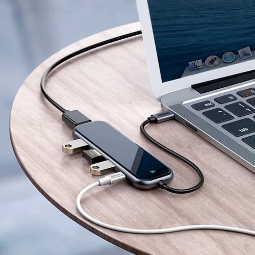 Адаптер Baseus Adapter USB-C to 3xUSB3.0+HDMI+USB-C Deep Gray (CAHUB-RT0G): Дополнительные разъемы USB-C, HDMI, USB OTG