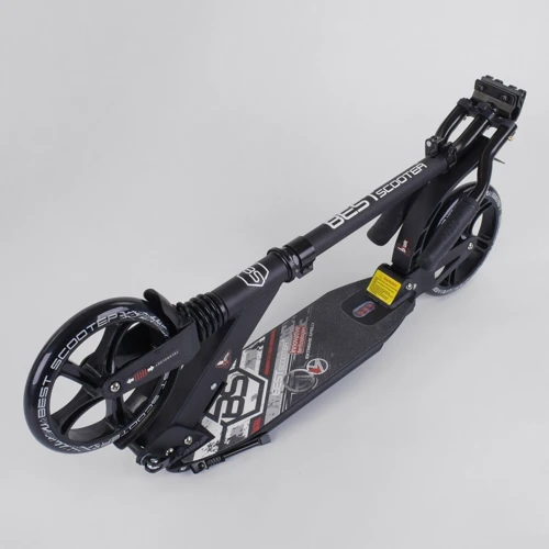 Самокат алюмінієвий Best Scooter з PU колесами, 2 аммортизаторами Black / White (92089): Тип коліс литі