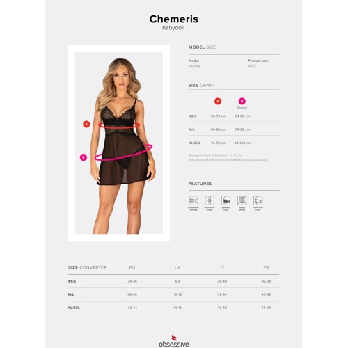 Пеньюар и трусики Obsessive Chemeris babydoll & thong XL/2XL