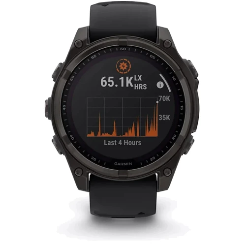 Смарт-часы Garmin Fenix 8 Solar 47mm Sapphire Carbon Grey DLC Titanium with Black/Pebble Grey Silicone Band (010-02906-11): Дисплей 1.3" (260x260) / Sapphire Crystal