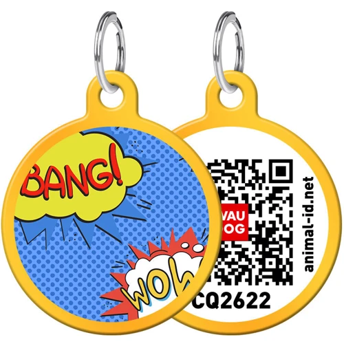 Адреснік WAUDOG Smart ID з QR-паспортом, малюнок "ВАУ", коло, 25 мм, золото (0625-0087-17)