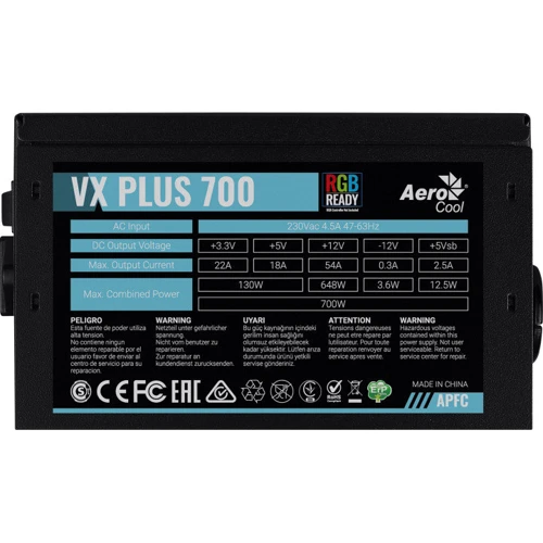 Блок питания Aerocool VX PLUS 700 RGB 700W (VX RGB): Форм-фактор ATX