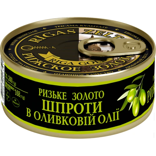 Шпроты в оливковом масле Рижское золото 240 г (4820062447591)