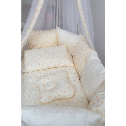 Постельный комплект 8 эл. Twins Dolce Сердечки 4064-D-403, ecru, бежевый