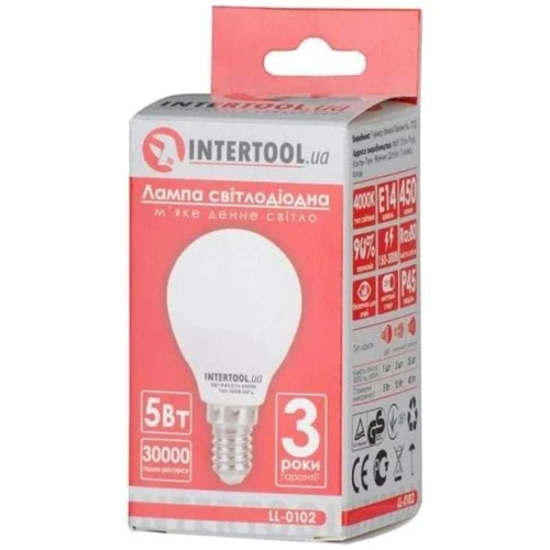 Светодиодная лампа INTERTOOL LL-0102 LED P45, E14, 5Вт, 150-300В, 4000K