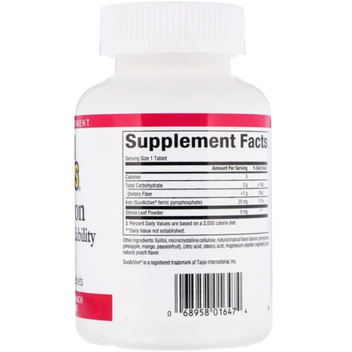 Natural Factors Easy Iron Просте залізо 20 мг 60 жувальних таблеток: Тип Железо