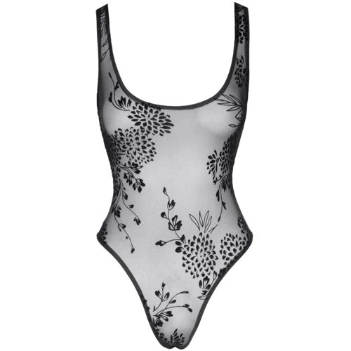 Боди Noir Handmade F242 Tulle body with patterned flock embroidery Black, M