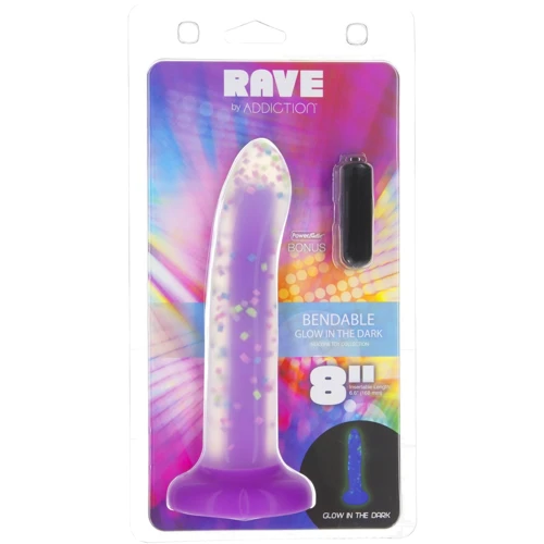 Светящийся в темноте фаллоимитатор ADDICTION Rave 8″ Glow in the Dark Dildo Purple Confetti