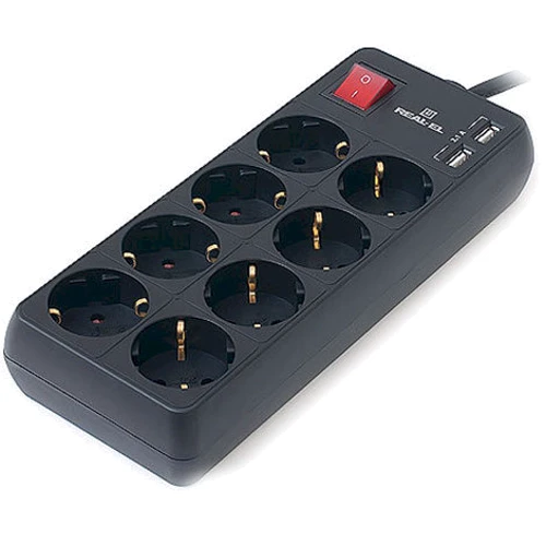 Сетевой фильтр REAL-EL REAL-EL RS-8 PROTECT USB 3m black (EL122300020)