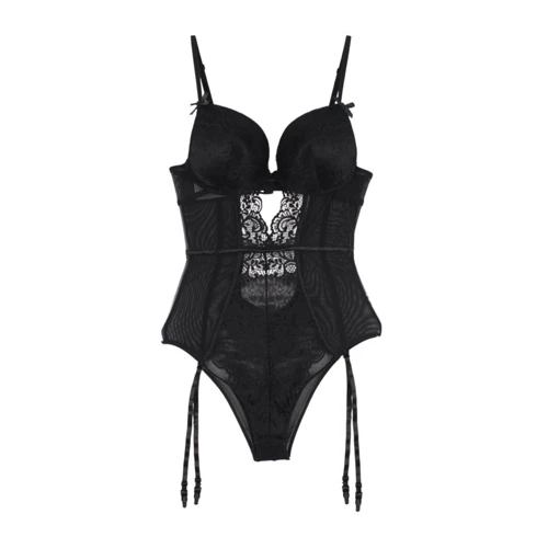 Admas эротическое боди с кружевом и подвязками, S black