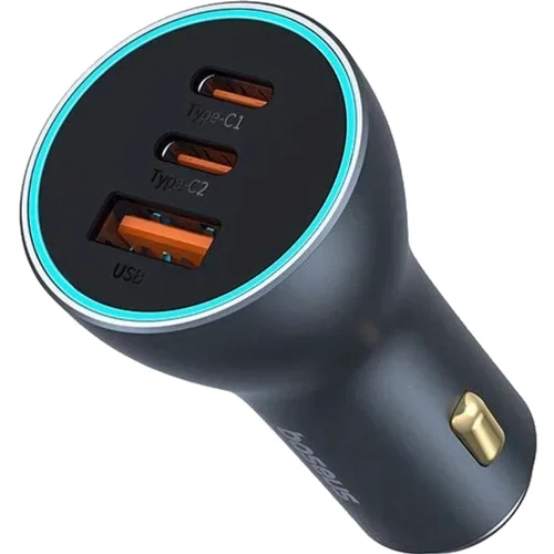 Зарядное устройство Baseus Car Charger USB+2хUSB-C Golden Contactor Pro GaN Fast Charging 65W Lunar Gray (C00035202841-00)