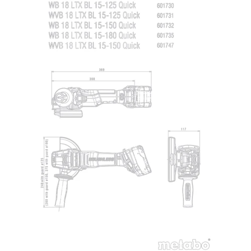 Болгарка (угловая шлифовальная) Metabo WB 18 LTX BL 15-125 Quick (601730660): Макс. частота вращения диска 10000 об/мин