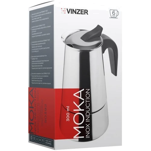 Кавоварка гейзерна Vinzer Moka Inox Induction на 6 чашок 50392: Колір нержавеющая сталь