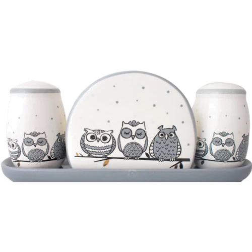 Набір для спецій S&T "Совушки" з серветницею на керамічній підставці 22х7х8.5 см (6912-18): Тип Набір для солі та перцю з серветницею