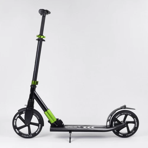 Самокат алюмінієвий Best Scooter з PU колесами, і 1 переднім амортизатором Black / Green (99629): Матеріал коліс поліуретан