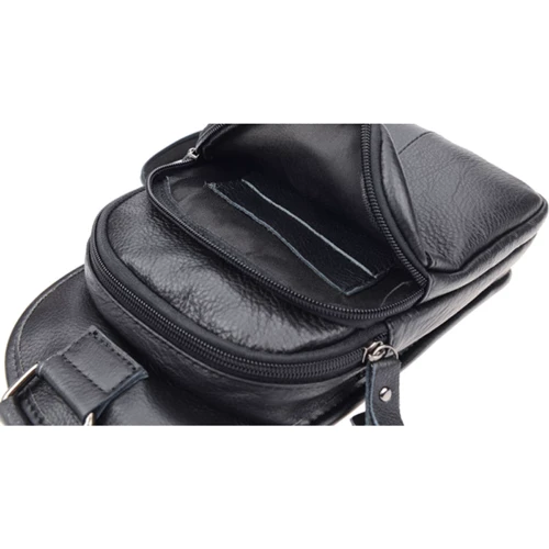 Чоловіча сумка-слінг Borsa Leather чорна (1ta1003m-black): Фактура матова, Зерниста