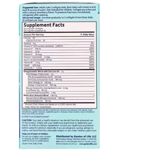 Garden of Life Oceans 3 Better Brain with OmegaXanthin Комплекс Для Підтримки Мозку З Омега-Ксантином 90 капсул: Тип Омега 3