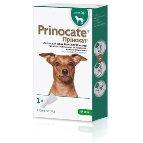 Капли от блох и паразитов Prinocat KRKA для собак до 4 кг 40/10мг 3 пипетки (3838989720742)