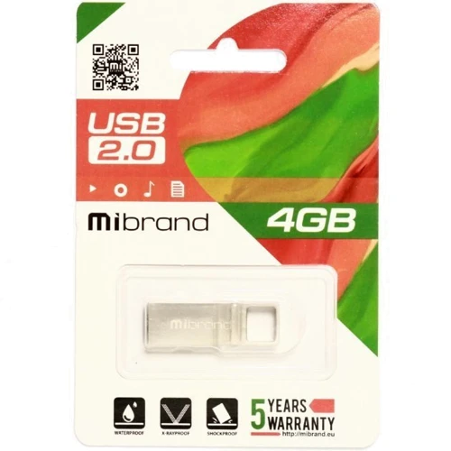 USB-флешка Mibrand 4GB Shark Silver USB 2.0 (MI2.0 / SH4U4S): Стандарт USB USB 2.0