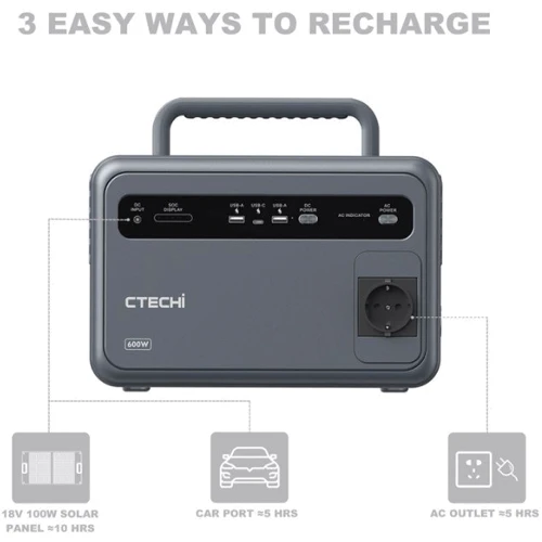 Зарядная станция CTECHi GT600 384Wh 600W Portable Power Station LiFePO4: Емкость аккумулятора, Вт/ч 384