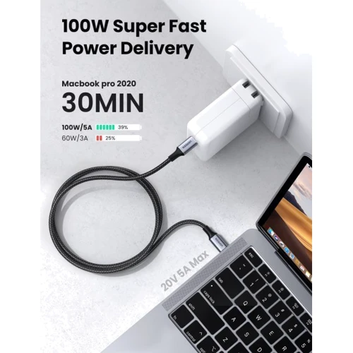 Кабель UGREEN USB-C to USB-C US316 5A 100W 3m Black фото 3