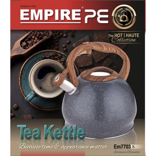 Чайник Empire со свистком 3 л Серый гранит с коричневой ручкой (7703-E): Объем, л 3
