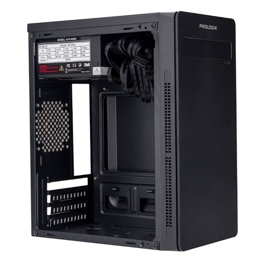 Корпус Prologix E101 500W Black: Материал передней панели пластик
