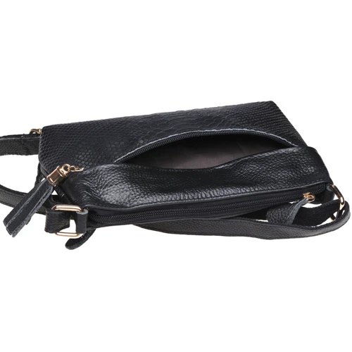 Женская сумка через плечо Keizer черная (K11181-black): Фактура Под змею, Зернистая, Матовая