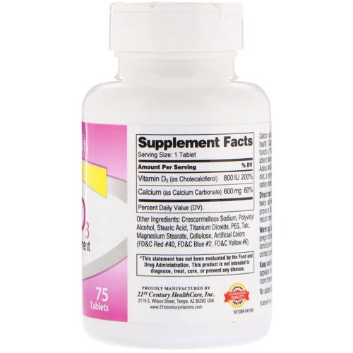 21st Century 600+D3, Calcium Supplement, 75 Caplets