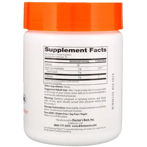 Doctor's Best, Pure D-Ribose Powder with Bioenergy Ribose, 8.8 oz (250 g) (DRB-00173)