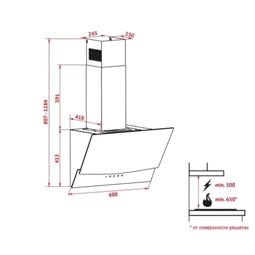 Витяжка Perfelli DNS 6743 B 1100 WH LED: Тип монтажу настінний