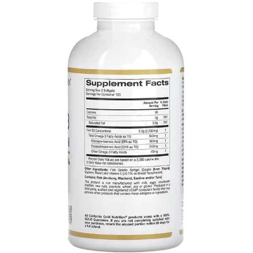 California Gold Nutrition Omega-3 Premium Fish Oil Омега-3 риб'ячий жир преміум-класу 240 капсул: Форма випуску капсули
