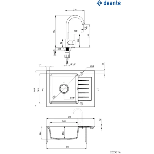 Набор для кухни Deante Zorba ZQZA211A