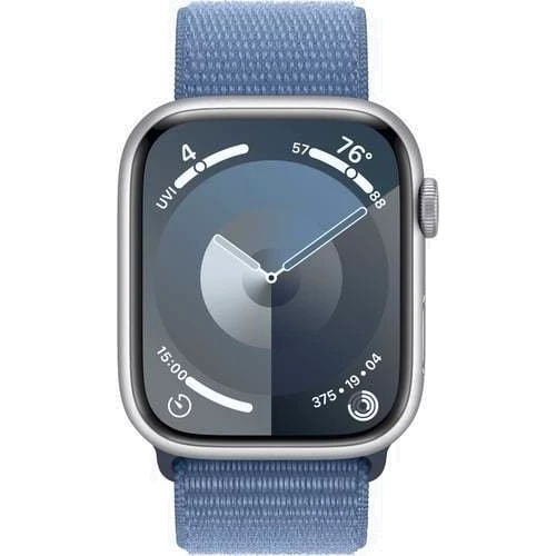 Apple Watch Series 9 45mm GPS Silver Aluminum Case with Winter Blue Sport Loop (MR9F3) : Экран OLED LTPO (яркость до 2000 нит) с технологиями Retina / защитное стекло Ion-X повышенной прочности