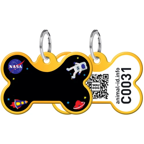Адреснік WAUDOG Smart ID з QR-паспортом, малюнок "NASA", кістка, 31х21 мм, золото (0631-0047-17)