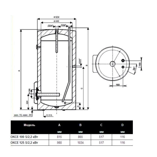 Бойлер Drazice OKCE 125 S/2,2kW: Монтаж Вертикальный настенный
