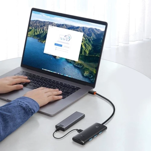 Адаптер Baseus Adapter Lite Series USB-C to 4хUSB3.0+USB-C Black (WKQX030301) фото 7