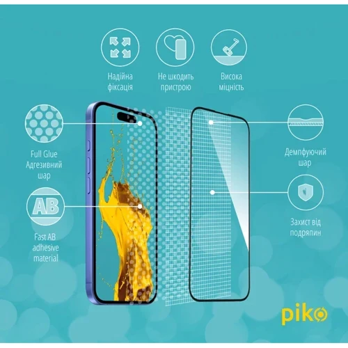 Защитное стекло для iPhone Piko Tempered Glass Full Glue Black for iPhone 16 Plus: Тип аксессуара защитное стекло
