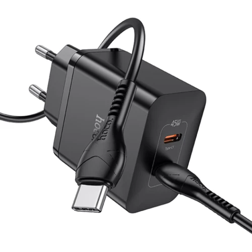 Зарядное устройство Hoco Wall Charger N35 Streamer 2xUSB-C 45W Black with USB-C Cable: Тип сетевое
