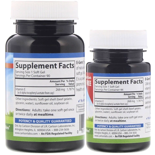 Carlson Labs E-Gems, 268 mg (400 IU), 2 Bottles, 90 Softgels + 44 Soft Gels (CAR-00349): Тип вітамін E