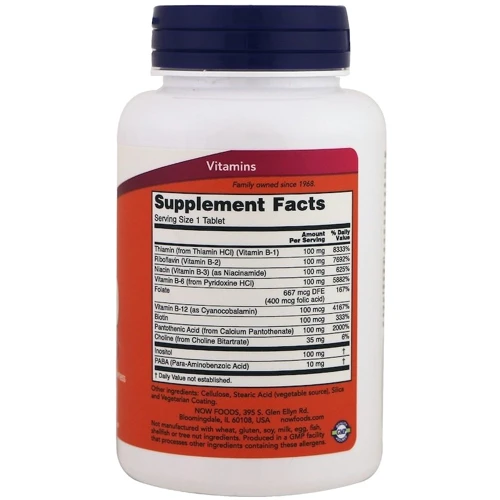 NOW Foods Vitamin B-100 S.R. 100 TABS Витамин B-100 замедленного высвобождения: Форма выпуска Таблетки