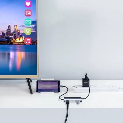 Адаптер Ugreen Adapter CM121 USB-C to USB-C+3xUSB3.0+HDMI+RJ45+SD Gray (50538) фото 8