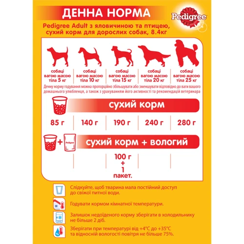 Сухой корм Pedigree для взрослых собак Говядина и птица 8.4кг (5900951240560): Свойства Основное питание