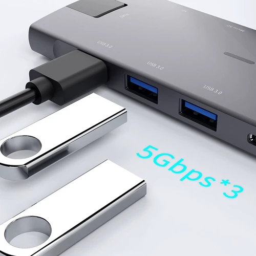 Адаптер Dynamode USB-C to HDMI 4K+Mini DisplayPort+ 3хUSB3.0+RJ45+USB-C Female+SD Grey фото 4