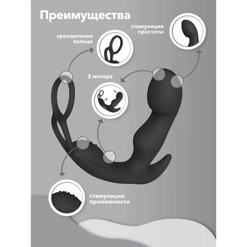 Вибромассажер простаты с эрекционным кольцом Сатисфакер Culo, 11.6х3 см