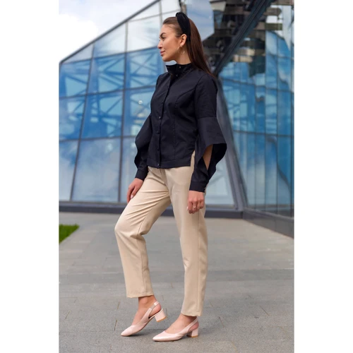 Блуза FLFashion Каприз-1 ФБК 3102 48 черная с длинным рукавом: Вид Блузы