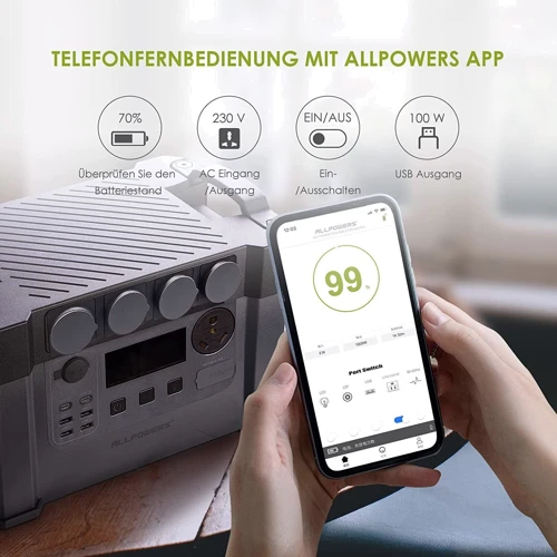 Зарядная станция Allpowers S2000 Pro 1500Wh 405405mAh 2400W Portable Power Station ﻿(AP-SS-009-PRO): Разъемы для подзарядки Зарядка от солнечной панели, Зарядка от сети